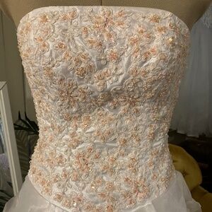 JOLI Quinceanera Pink and Salmon/White Sequined Embroidered Gown